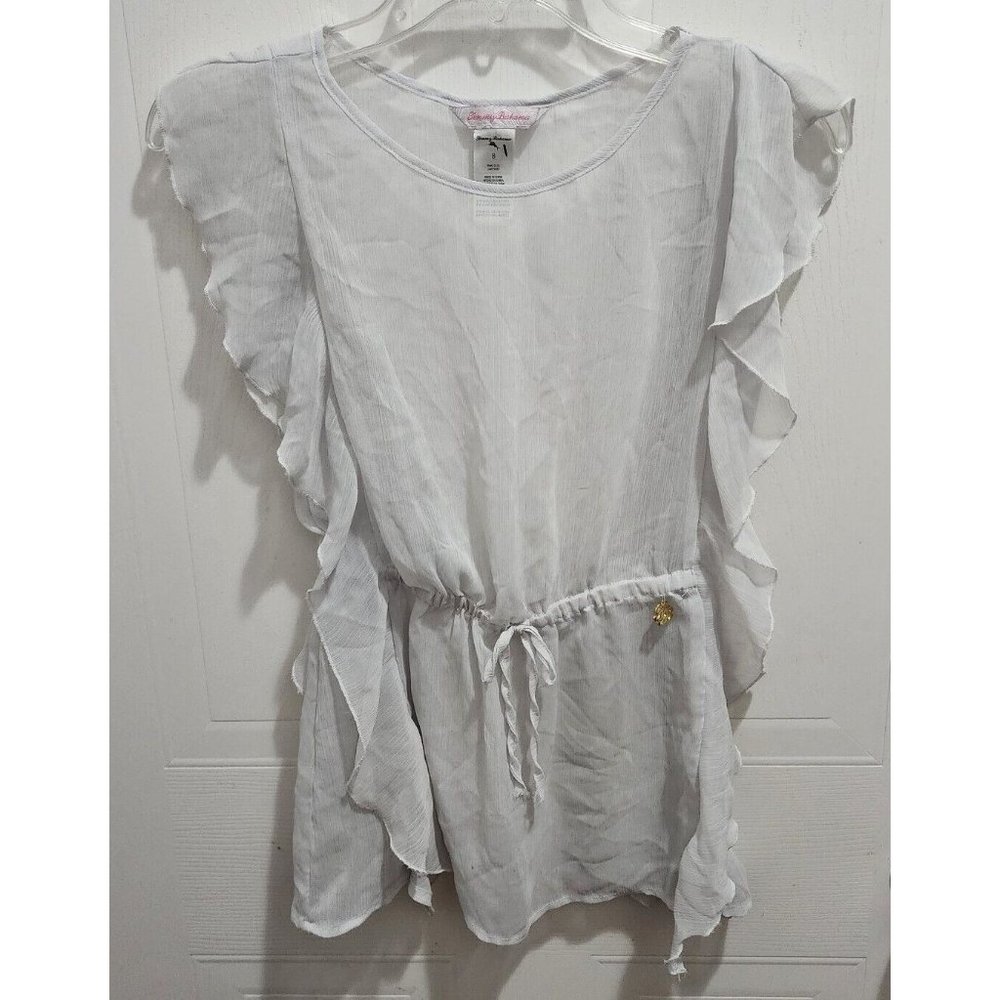 Tommy Bahama Girls White Sheer Sleeveless Dressโ Cover Up Beach Swim Size 8